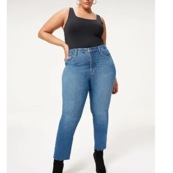 NEW Good American Good Classic Raw Hem High Waisted Slim Jean
